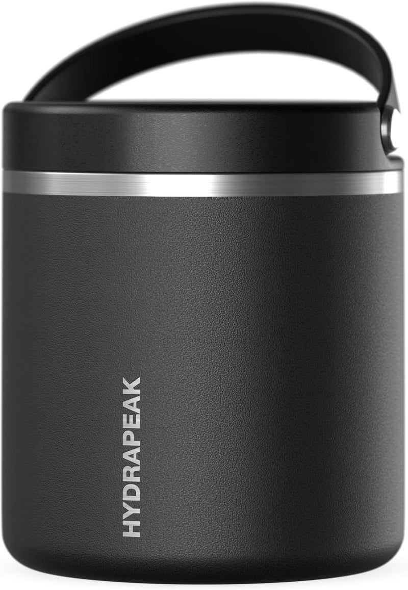 Hydrapeak وعاء طعام معزول بالفولاذ المقاوم للصدأ سعة 25 أونصة للحفاظ على الطعام الساخن والبارد، وعاء شوربة بفتحة واسعة مقاوم للتسرب للبالغين، 10 ساعات ساخن و16 ساعة بارد (أسود) - Image 1